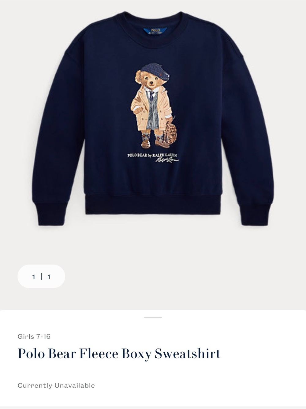 POLO Ralph Lauren Navy Polo Bear Boxy Sweatshirt